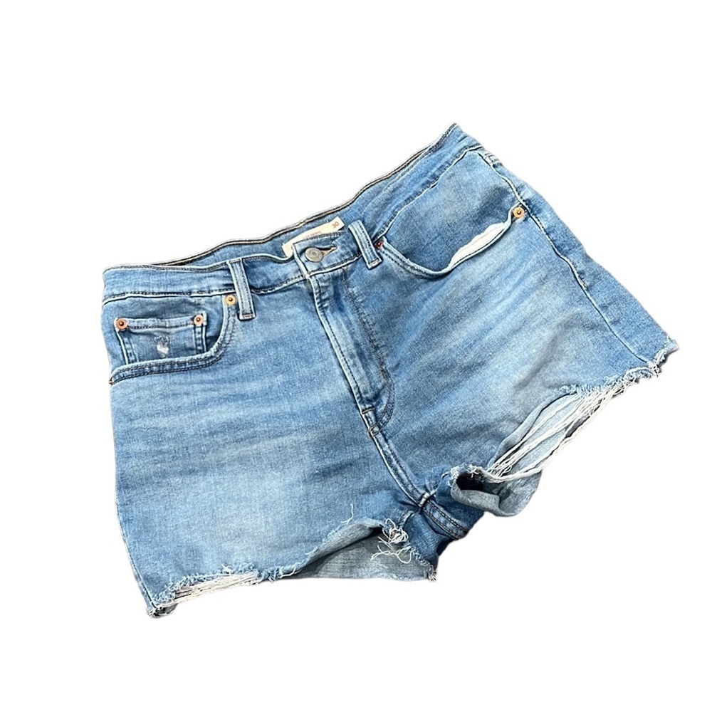 Levi’s light wash denim high rise jean shorts.  Size 30
